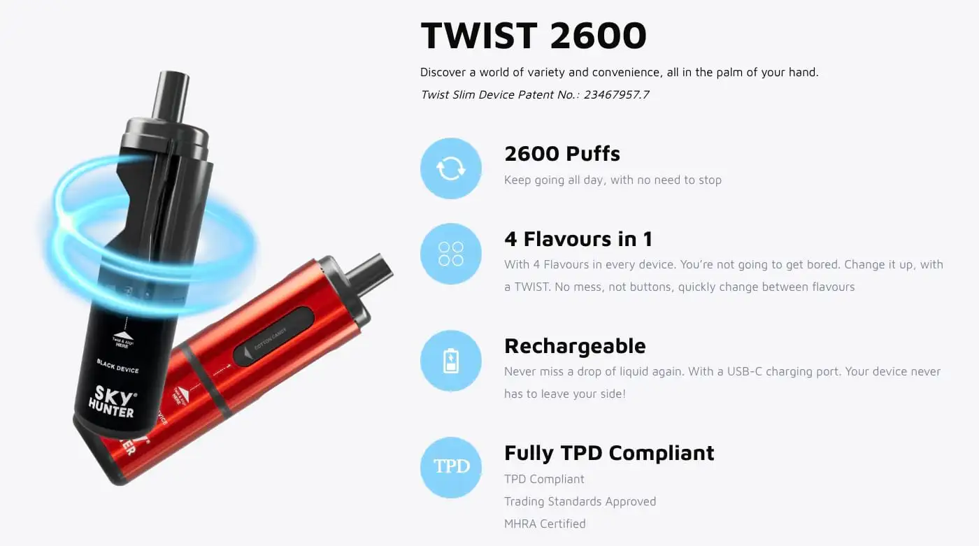 Sky-Hunter-2600-Disposable-Vape-Parameterswebp - Element Vapor Australia