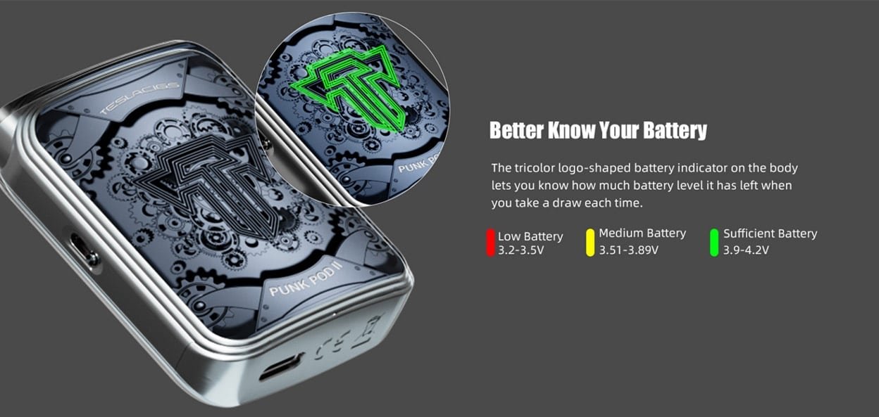 Teslacigs-Punk-Pod-II-Pod-Kit-Battery-Indicatorjpg - Element Vapor Australia